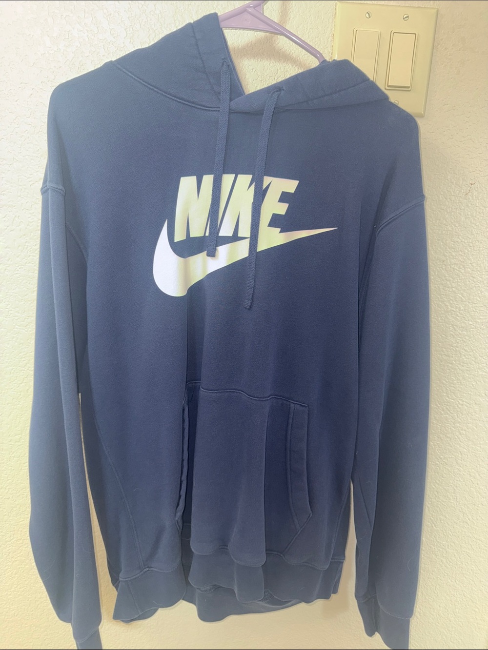 Nike Men's Dark Navy Pullover Hoodie with White Logo